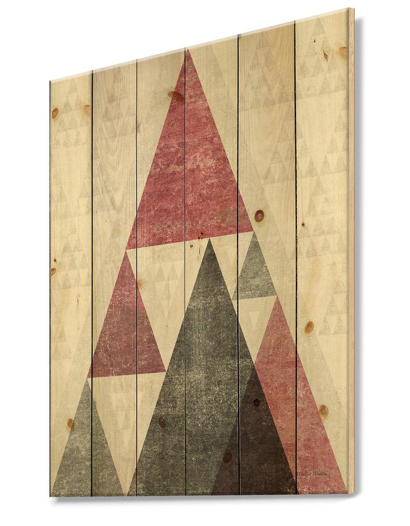 Designq Pink Geometric Mod Triangles II - Mid-Century Transitional Modern Print On Natural Pine Wood