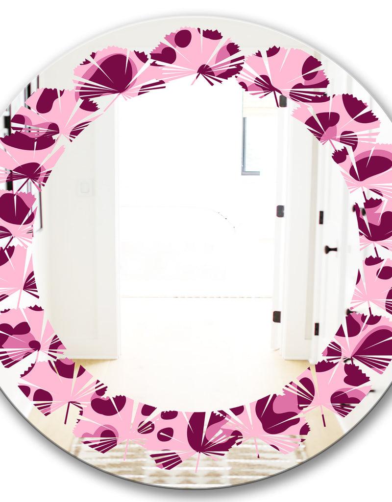 Designq Pink Leopard Pattern - Modern Round Or Oval Wall Mirror - Leaves