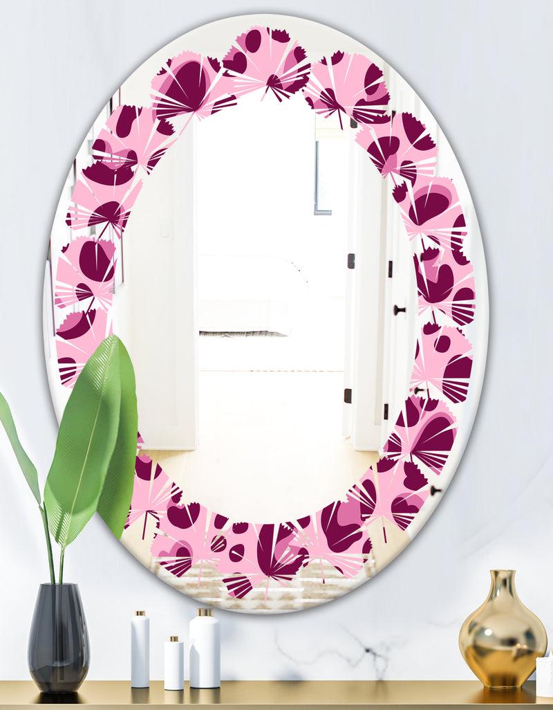 Designq Pink Leopard Pattern - Modern Round Or Oval Wall Mirror - Leaves