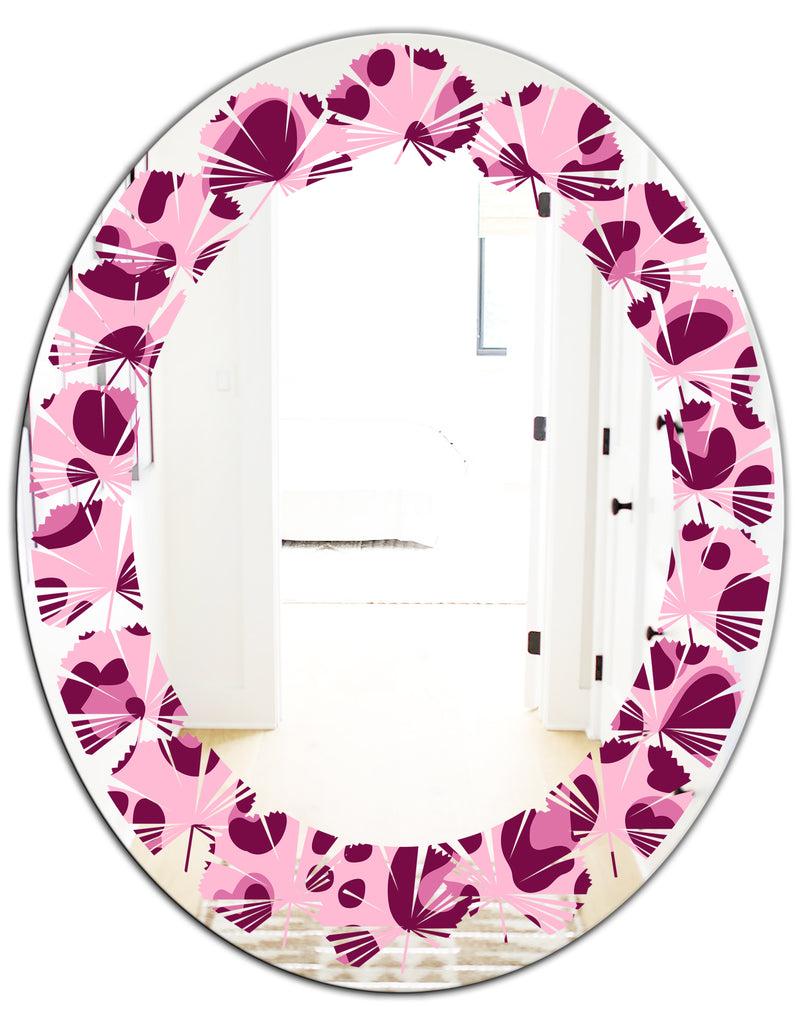 Designq Pink Leopard Pattern - Modern Round Or Oval Wall Mirror - Leaves