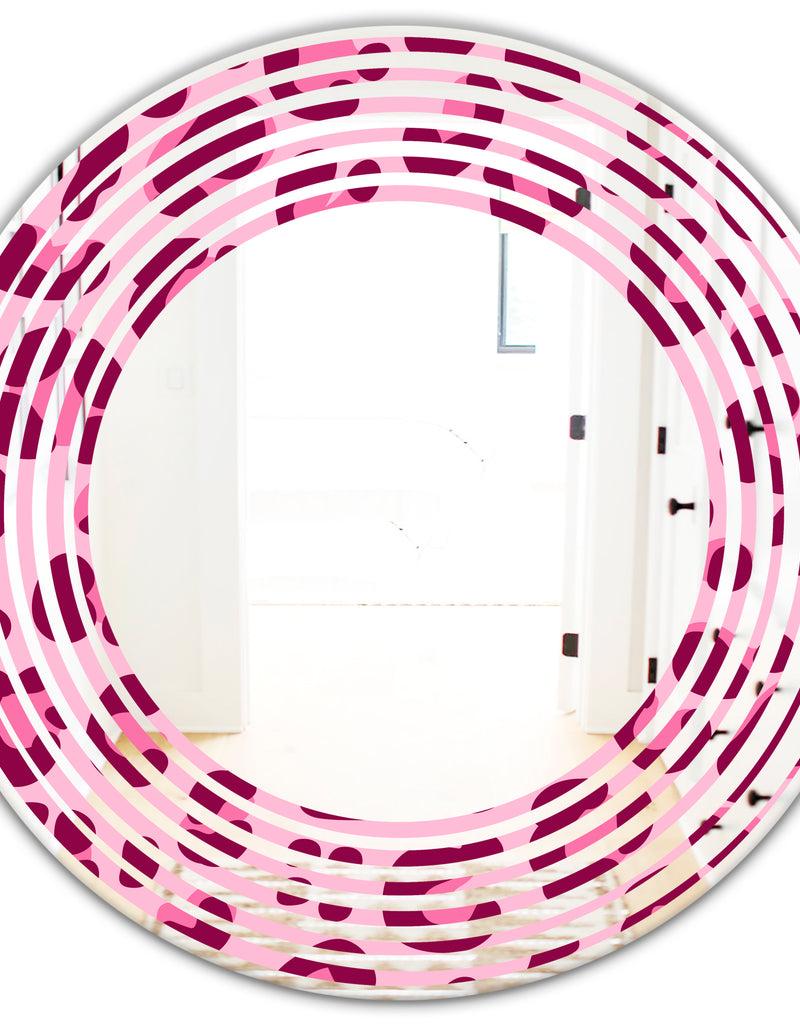 Designq Pink Leopard Pattern - Modern Round Or Oval Wall Mirror - Wave