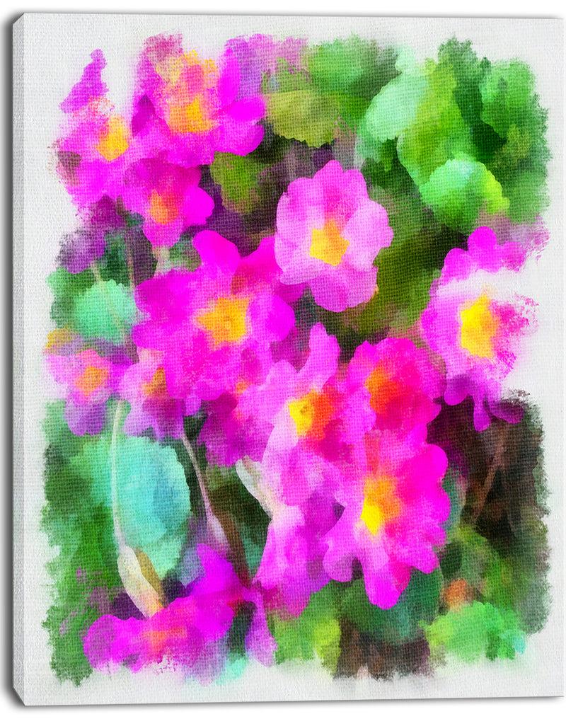 Designq Pink Little Flowers With Green Leaves - Large Floral Canvas Artwork