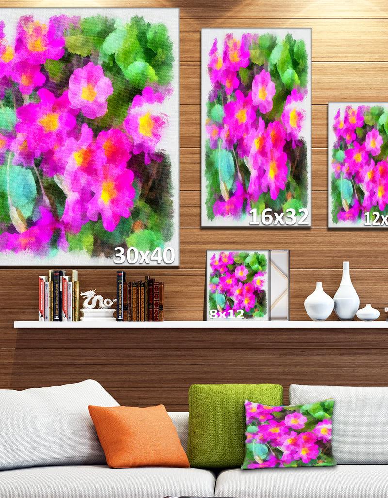 Designq Pink Little Flowers With Green Leaves - Large Floral Canvas Artwork