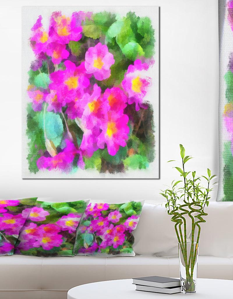 designq Pink Little Flowers with Green Leaves - Large Floral Canvas Artwork
