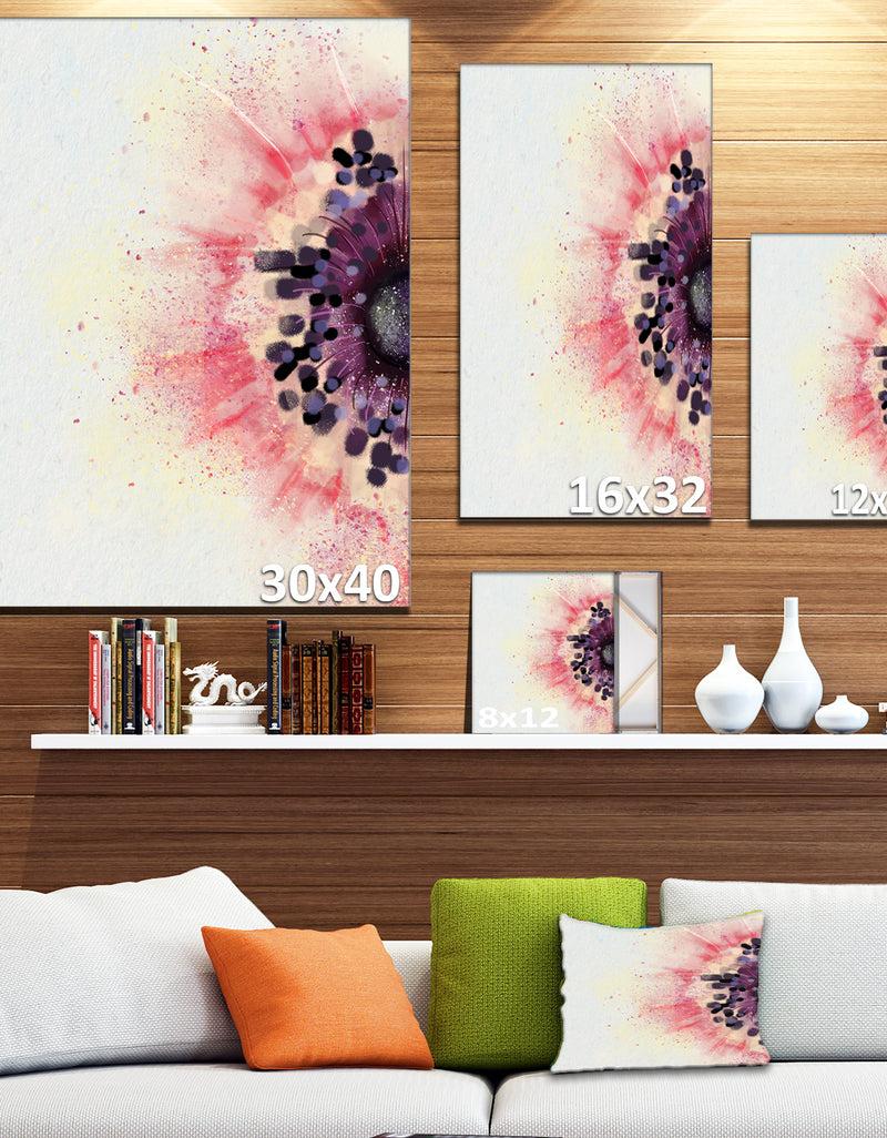 Designq Pink Purple Abstract Flower Sketch - Floral Canvas Artwork Print