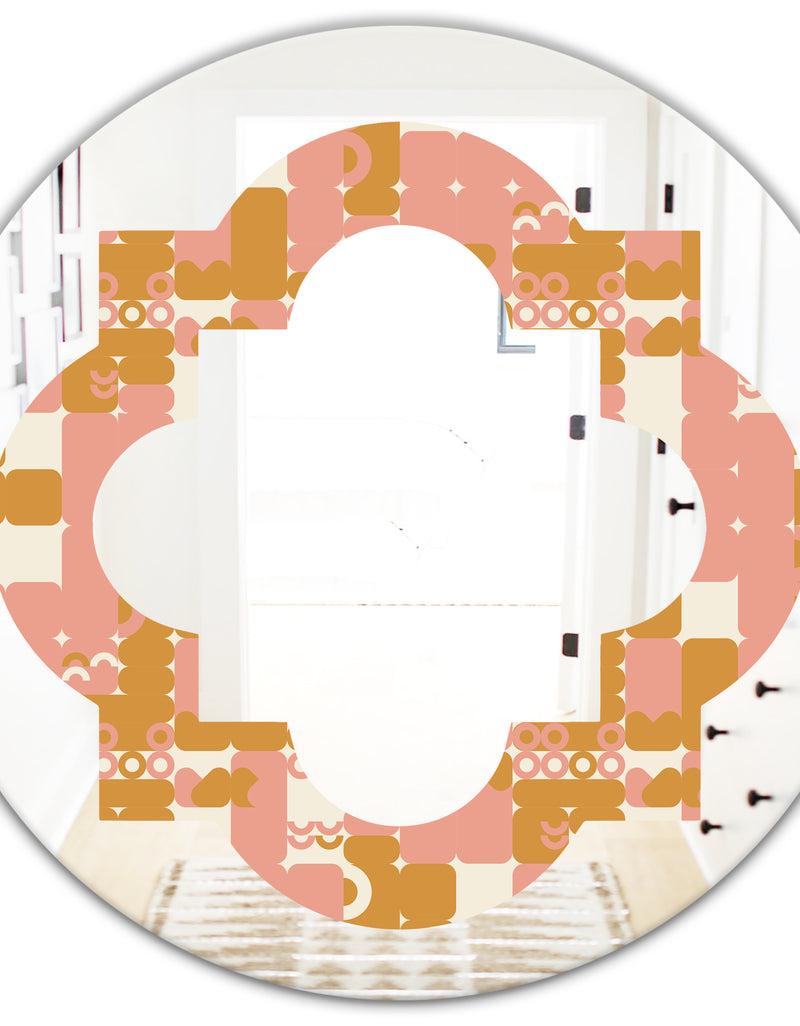 Designq Pink Retro Abstract Design - Modern Round Or Oval Wall Mirror - Quatrefoil
