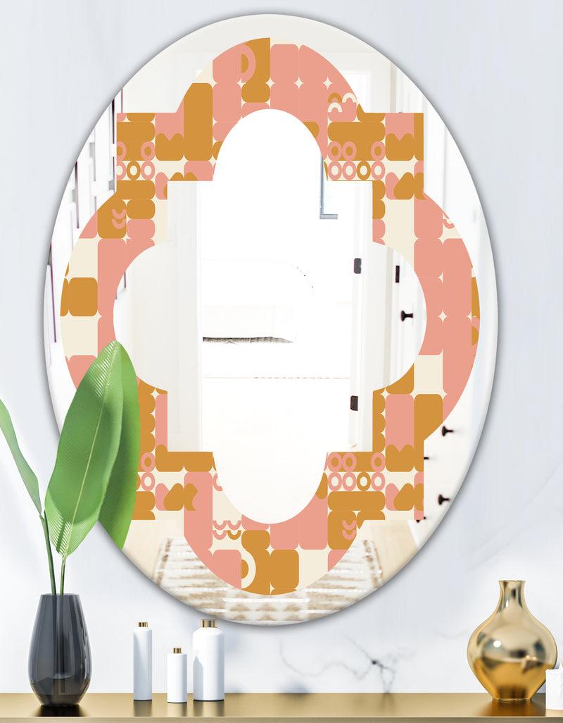 Designq Pink Retro Abstract Design - Modern Round Or Oval Wall Mirror - Quatrefoil