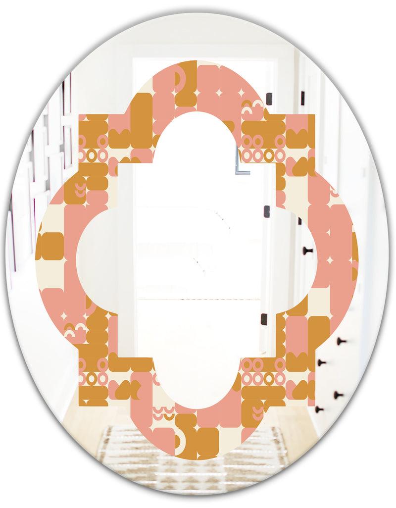 Designq Pink Retro Abstract Design - Modern Round Or Oval Wall Mirror - Quatrefoil