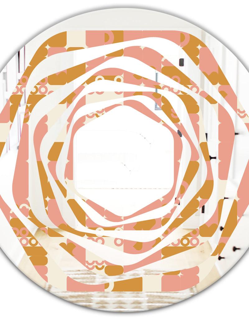 Designq Pink Retro Abstract Design - Modern Round Or Oval Wall Mirror - Whirl