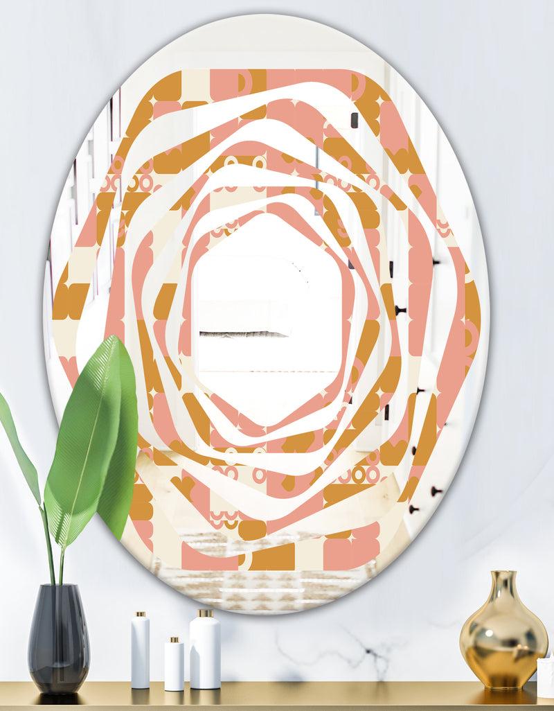 Designq Pink Retro Abstract Design - Modern Round Or Oval Wall Mirror - Whirl