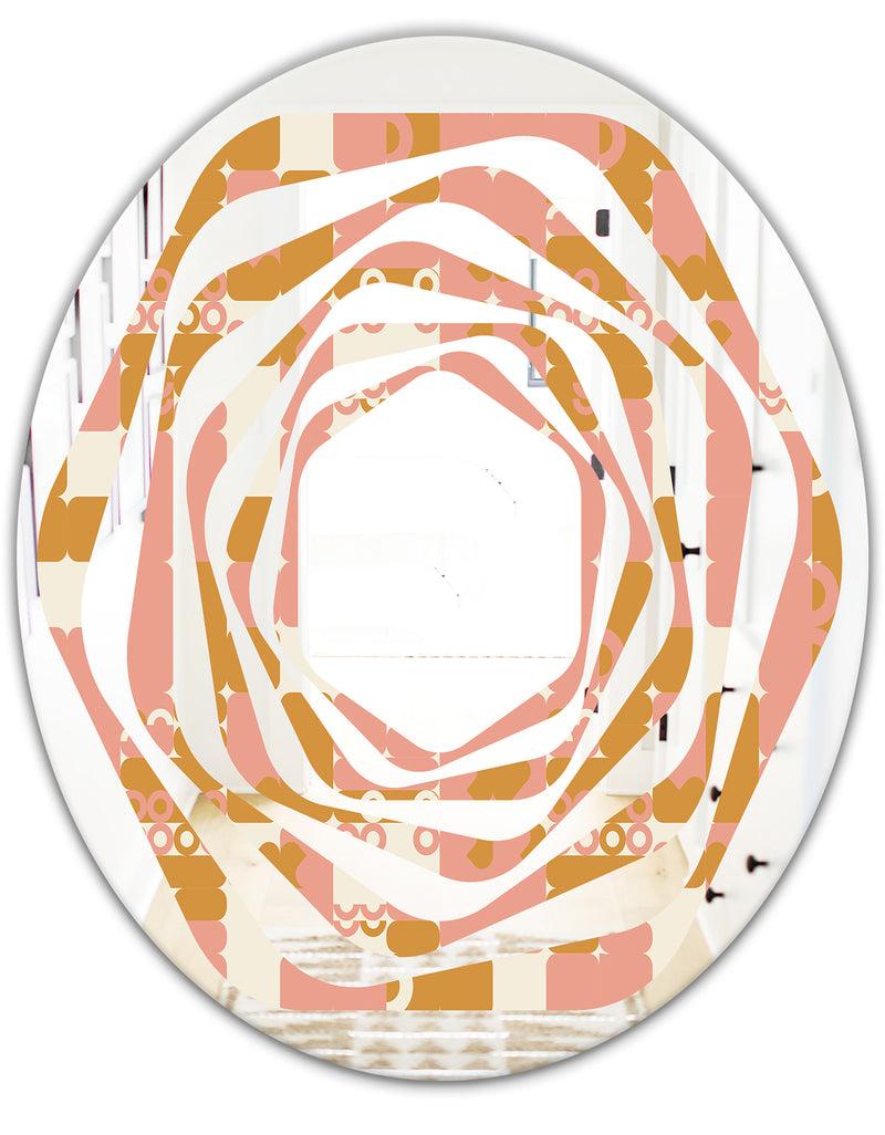 Designq Pink Retro Abstract Design - Modern Round Or Oval Wall Mirror - Whirl