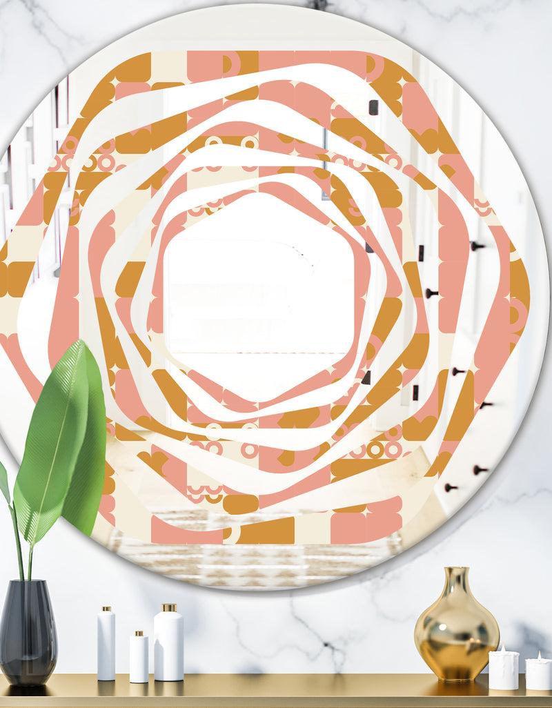 designq Pink Retro Abstract Design - Modern Round or Oval Wall Mirror - Whirl