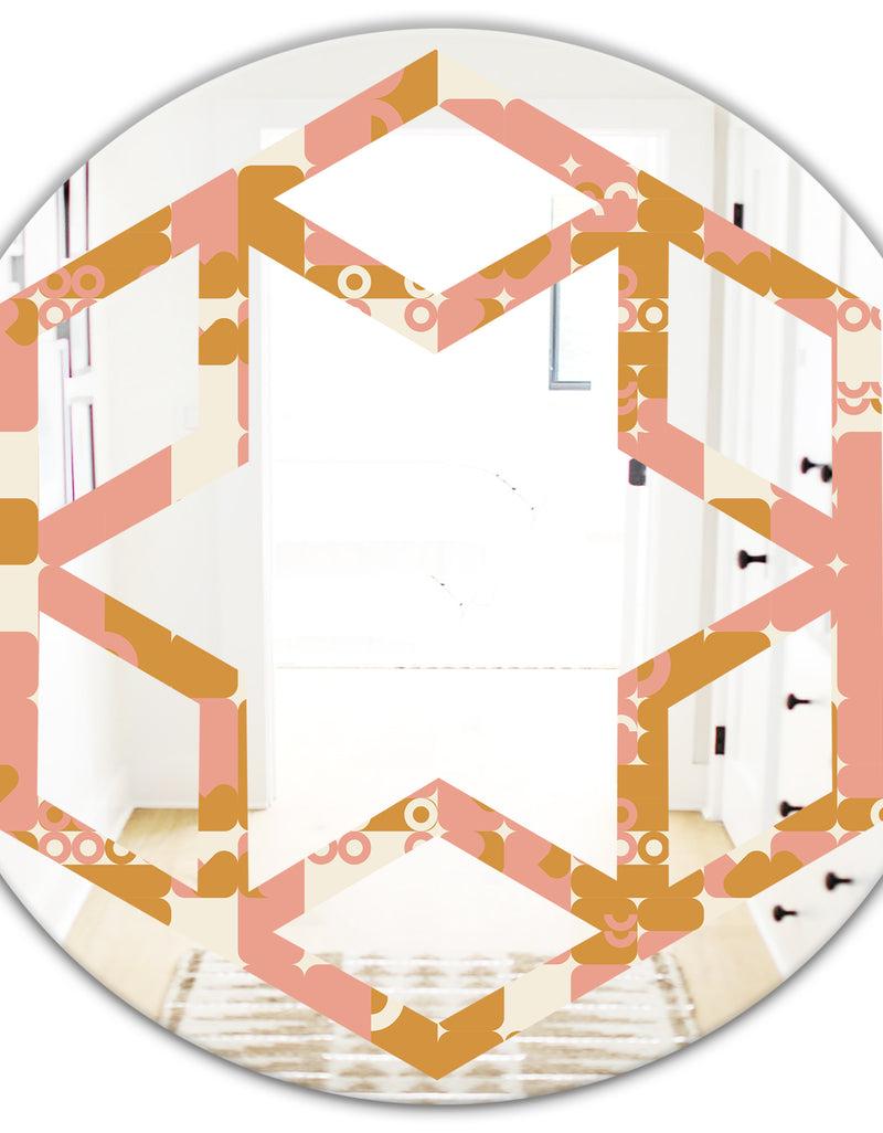 Designq Pink Retro Abstract Design - Modern Round Or Oval Wall Mirror - Hexagon Star