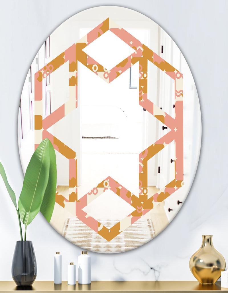 Designq Pink Retro Abstract Design - Modern Round Or Oval Wall Mirror - Hexagon Star