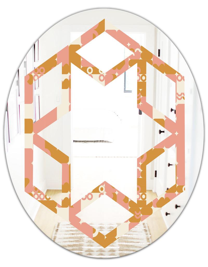 Designq Pink Retro Abstract Design - Modern Round Or Oval Wall Mirror - Hexagon Star