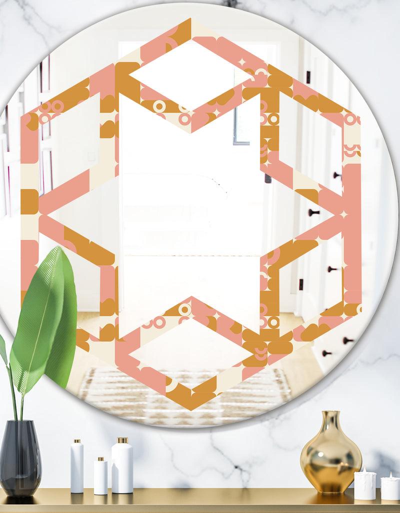 designq Pink Retro Abstract Design - Modern Round or Oval Wall Mirror - Hexagon Star