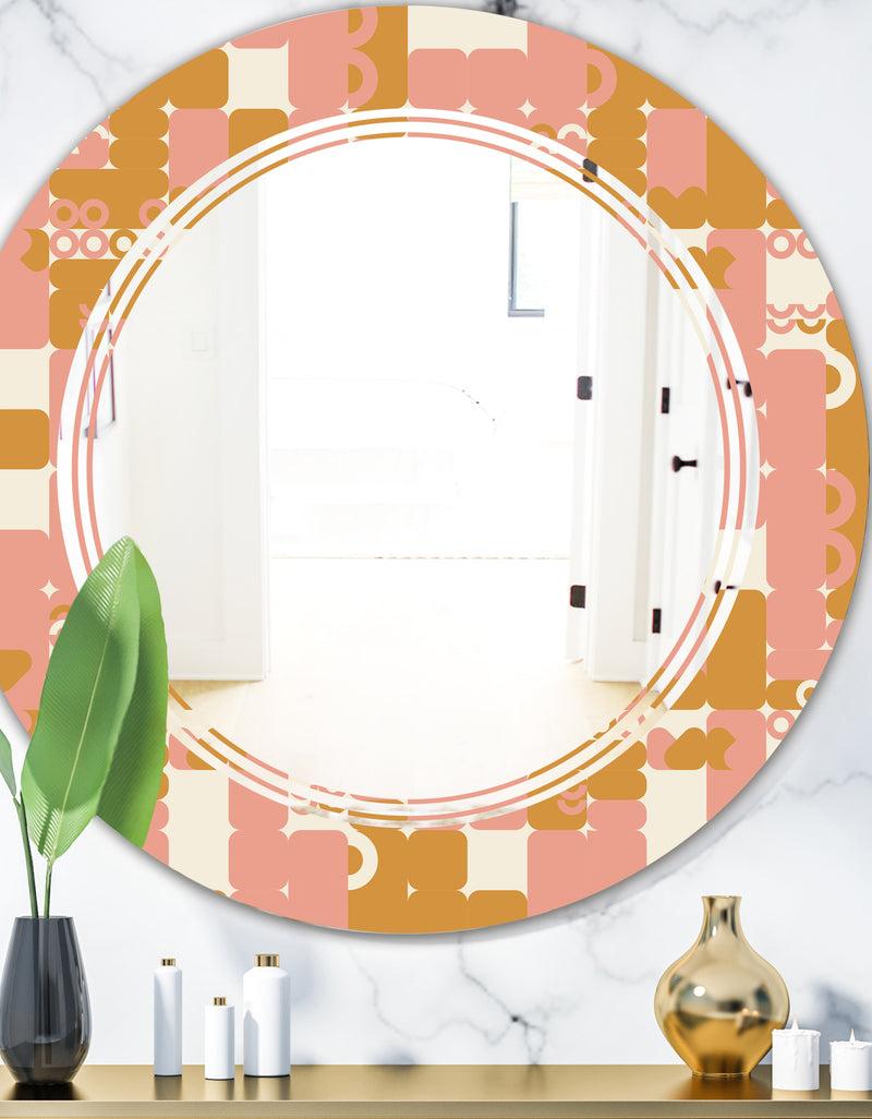designq Pink Retro Abstract Design - Modern Round or Oval Wall Mirror - Triple C