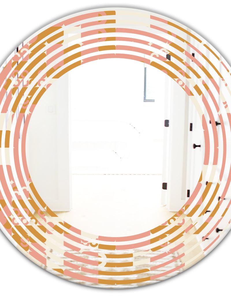 Designq Pink Retro Abstract Design - Modern Round Or Oval Wall Mirror - Wave