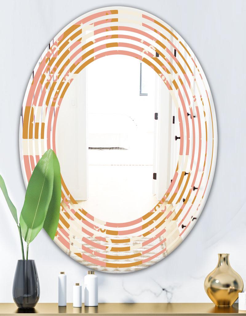 Designq Pink Retro Abstract Design - Modern Round Or Oval Wall Mirror - Wave