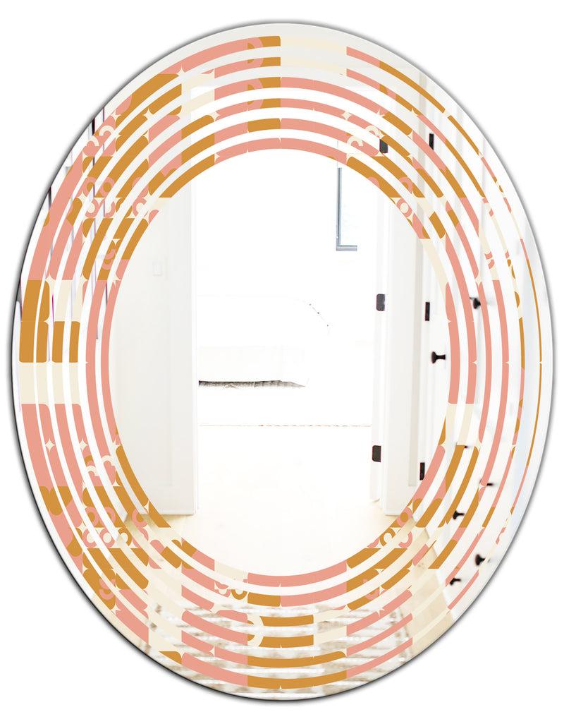 Designq Pink Retro Abstract Design - Modern Round Or Oval Wall Mirror - Wave