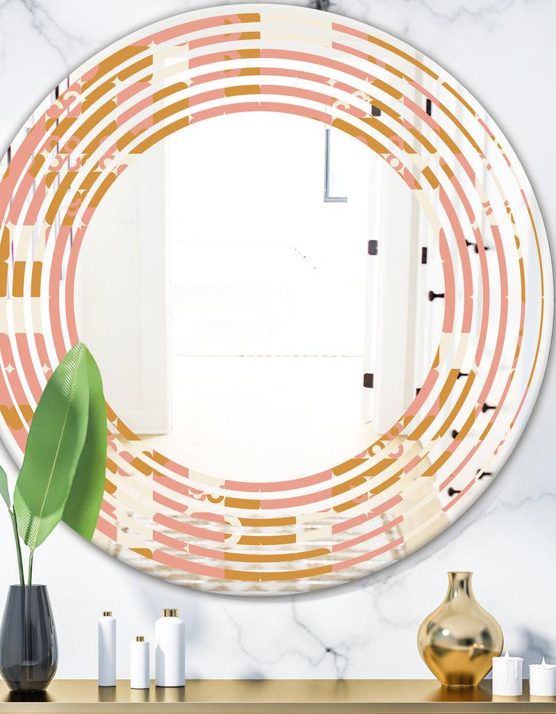 designq Pink Retro Abstract Design - Modern Round or Oval Wall Mirror - Wave