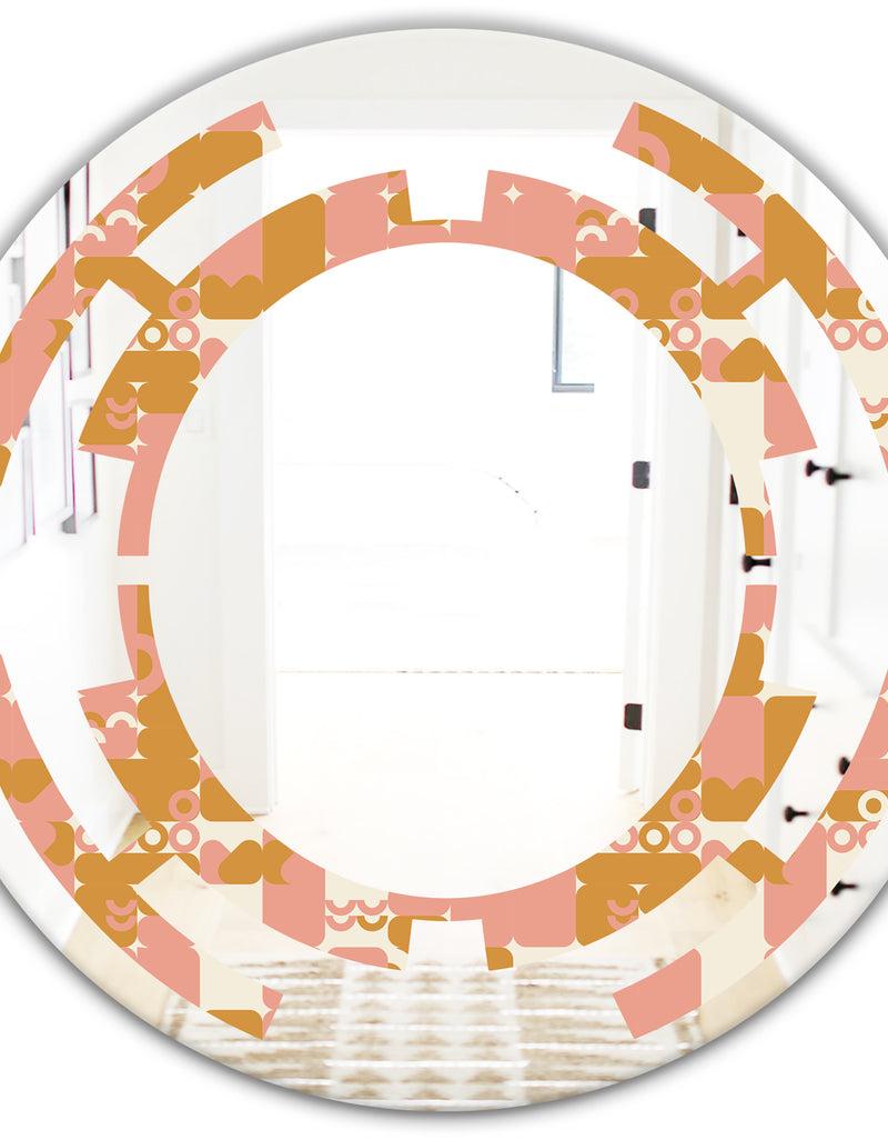 Designq Pink Retro Abstract Design - Modern Round Or Oval Wall Mirror - Space
