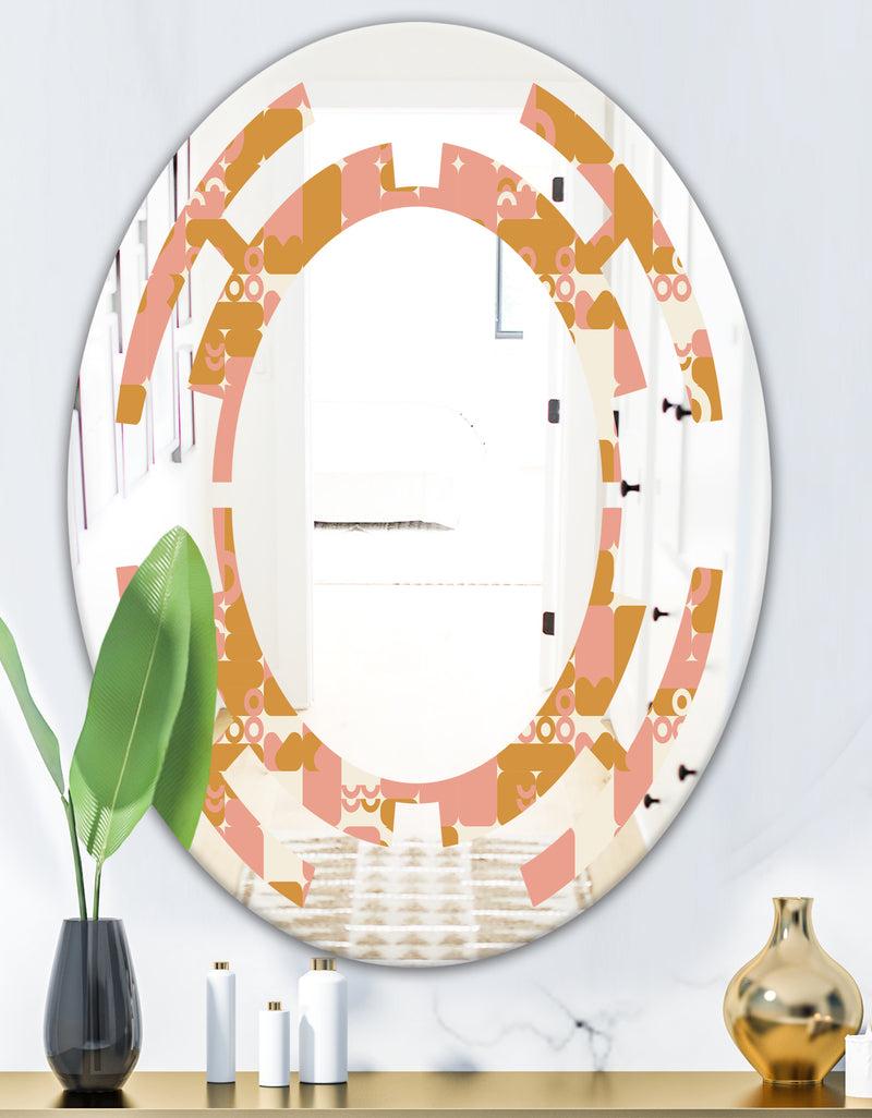 Designq Pink Retro Abstract Design - Modern Round Or Oval Wall Mirror - Space