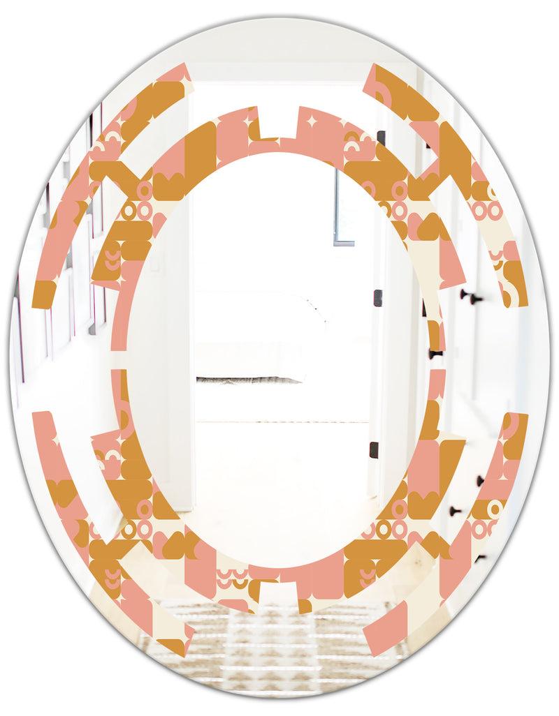 Designq Pink Retro Abstract Design - Modern Round Or Oval Wall Mirror - Space