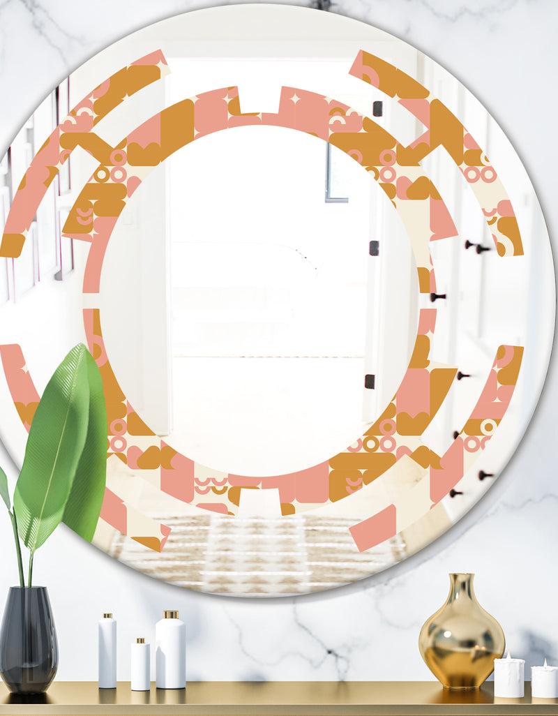designq Pink Retro Abstract Design - Modern Round or Oval Wall Mirror - Space