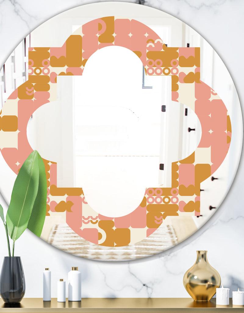 designq Pink Retro Abstract Design - Modern Round or Oval Wall Mirror - Quatrefoil