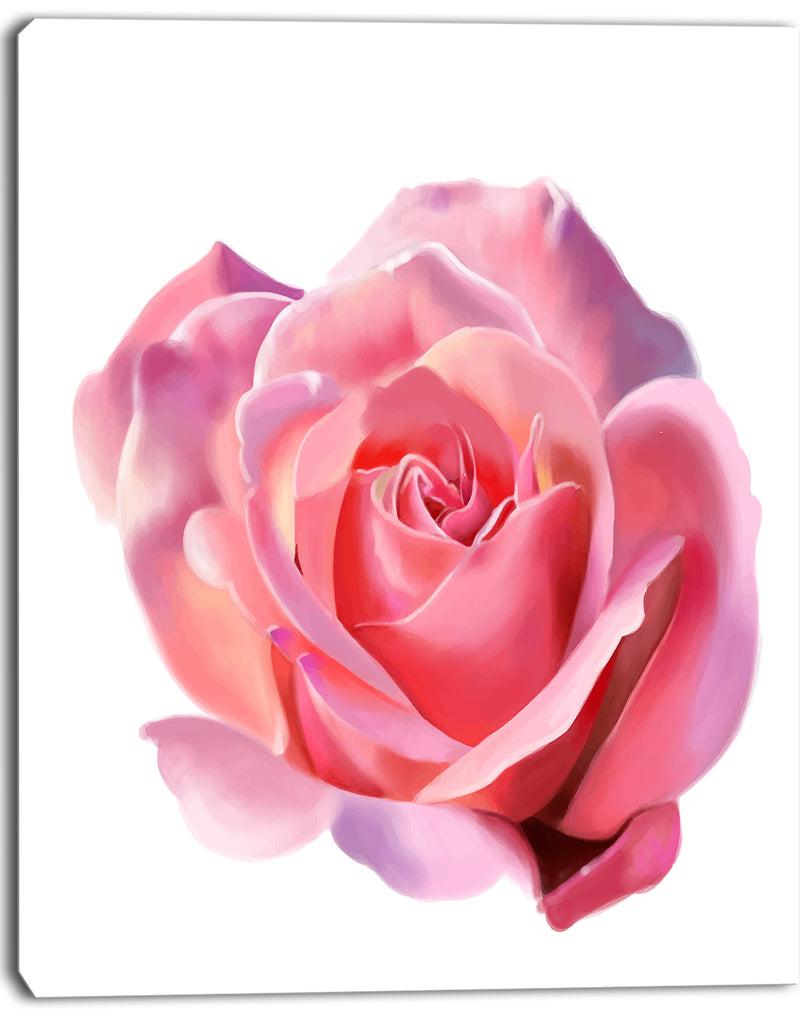 Designq Pink Rose Sketch On White Background - Flowers Canvas Wall Artwork