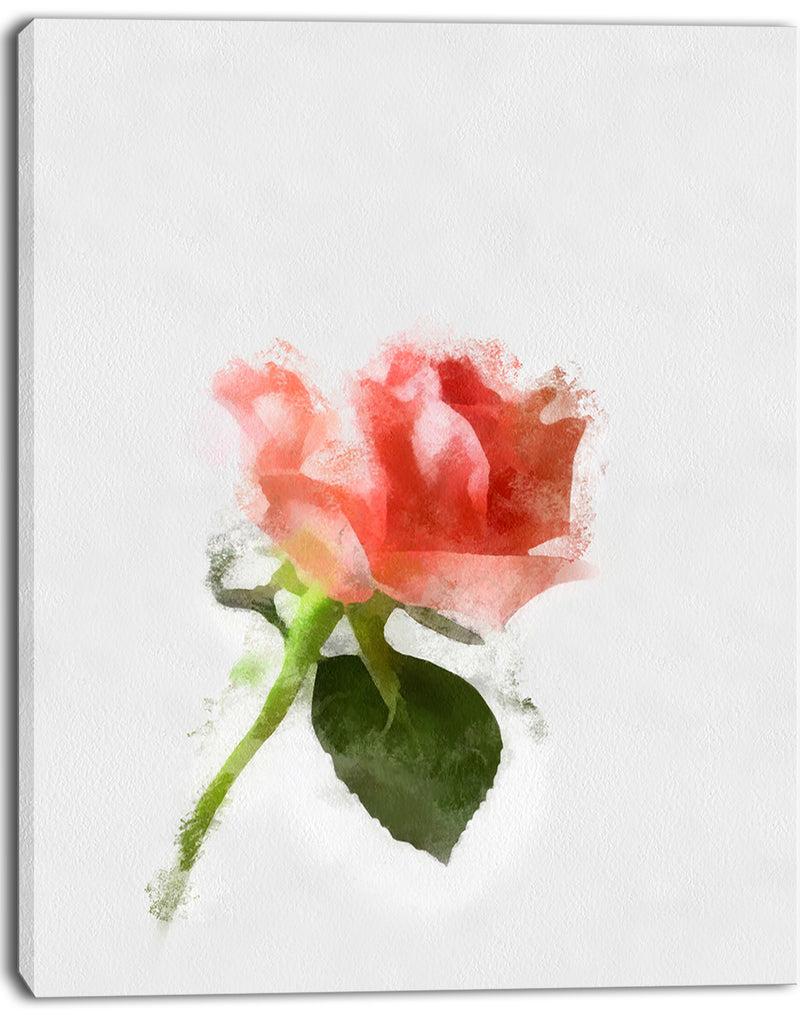 Designq Pink Rose Watercolor With Stem - Large Floral Canvas Artwork