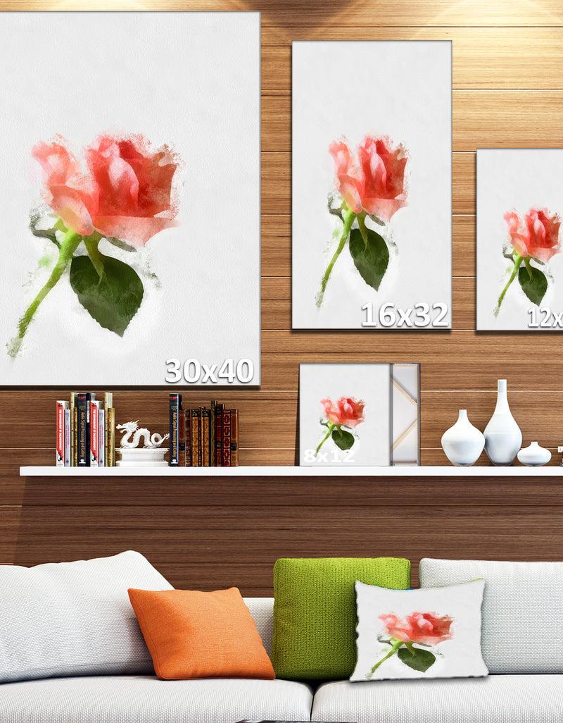 Designq Pink Rose Watercolor With Stem - Large Floral Canvas Artwork