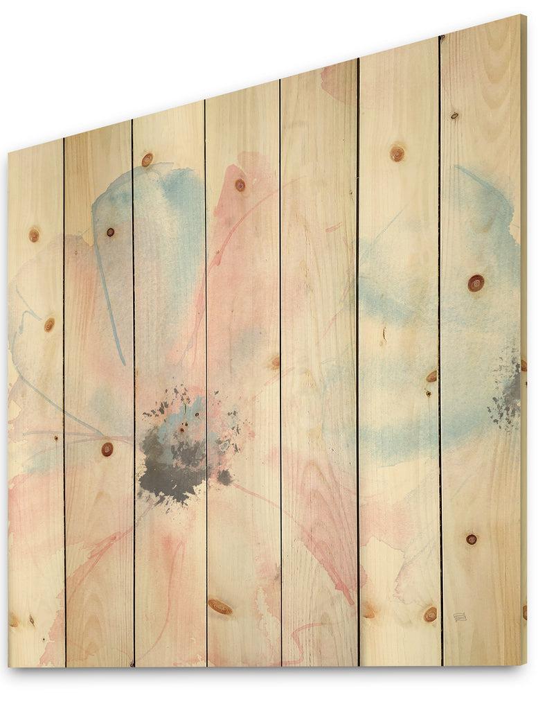 Designq Pink Shabby Floral I - Shabby Chic Print On Natural Pine Wood