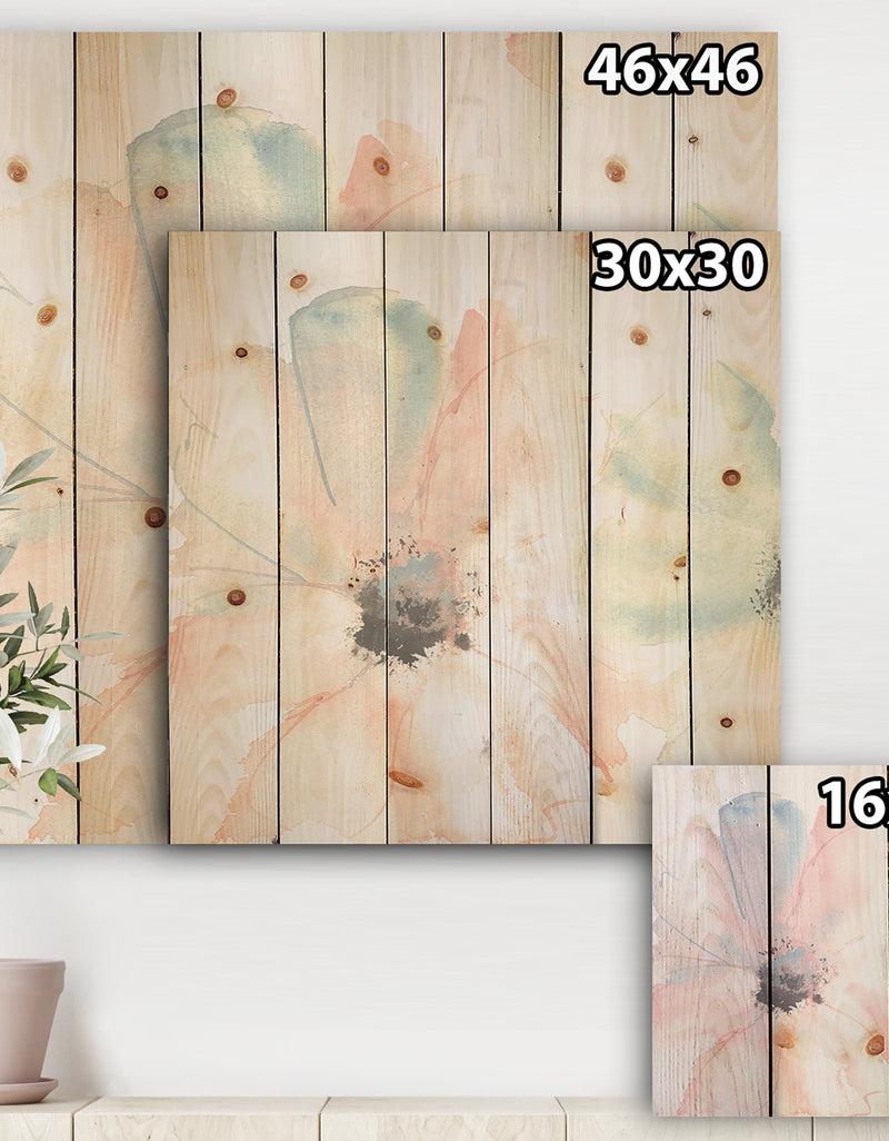 Designq Pink Shabby Floral I - Shabby Chic Print On Natural Pine Wood