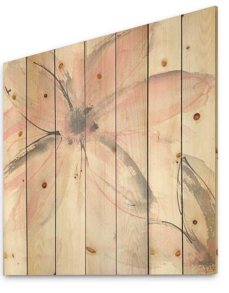 Designq Pink Shabby Floral II - Shabby Chic Print On Natural Pine Wood