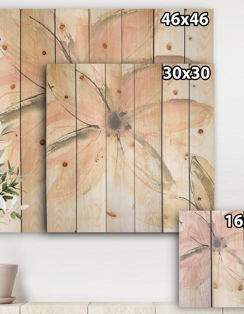 Designq Pink Shabby Floral II - Shabby Chic Print On Natural Pine Wood