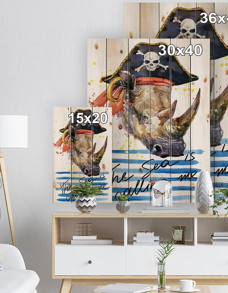Designq Pirate Animal In Hat The Sea Is Calling Me - Animals Sea & Shore Print On Natural Pine Wood