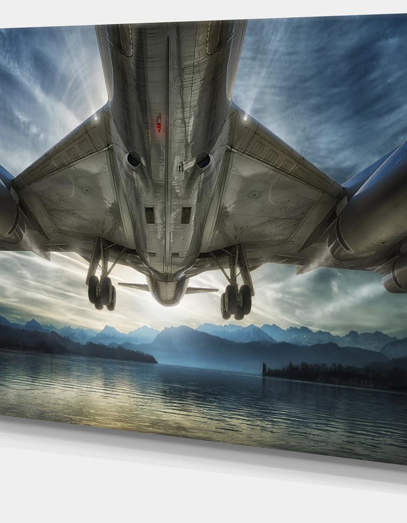 Designq Plane Over Beach And Sea - Seashore Photography Canvas Print