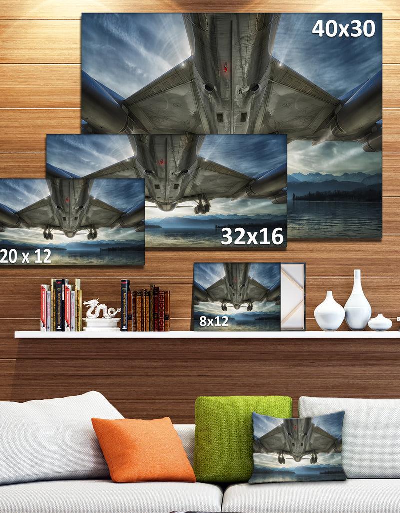 Designq Plane Over Beach And Sea - Seashore Photography Canvas Print