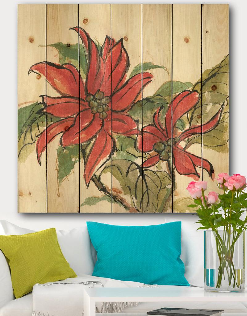 designq Poinsettia II - Farmhouse Print on Natural Pine Wood