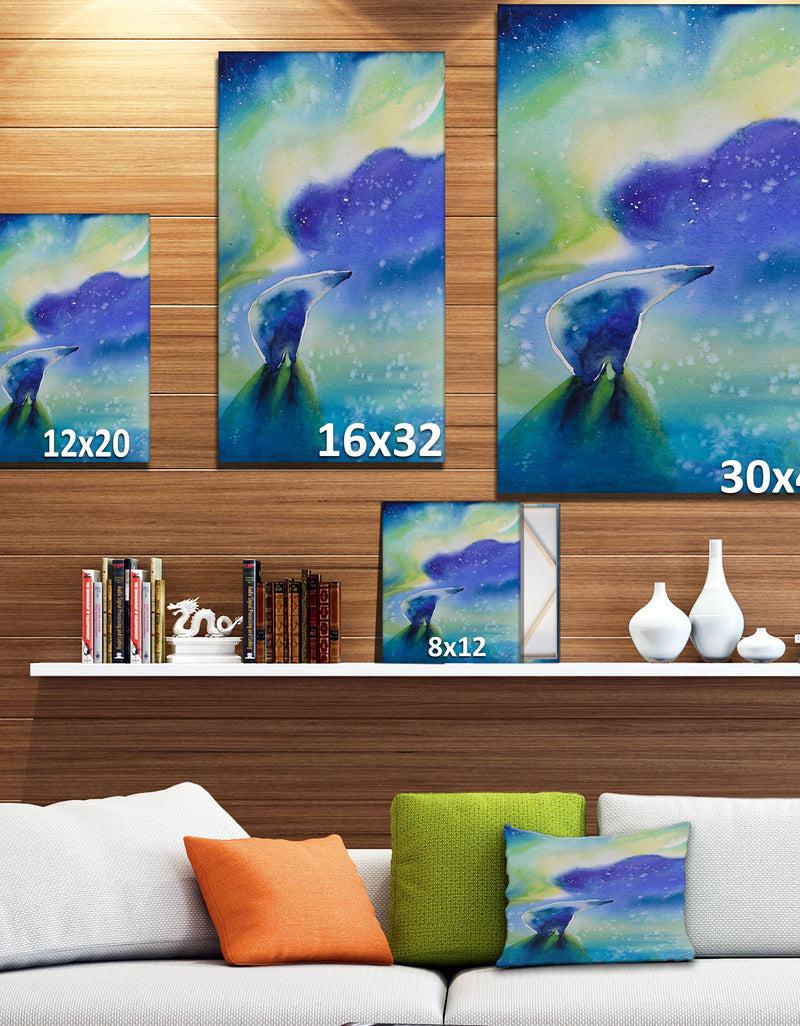 Designq Polar Bear With Aurora Borealis - Animals Kids Painting Print On Wrapped Canvas