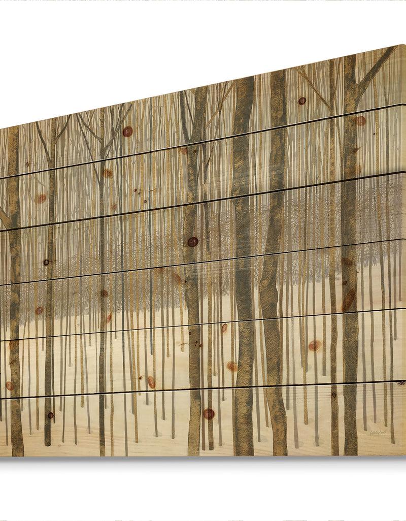 Designq Porch & Den Forest In Winter Gold - Print On Natural Pine Wood