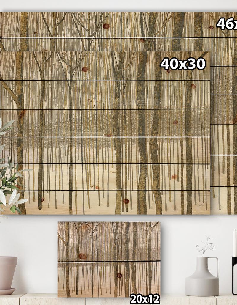Designq Porch & Den Forest In Winter Gold - Print On Natural Pine Wood