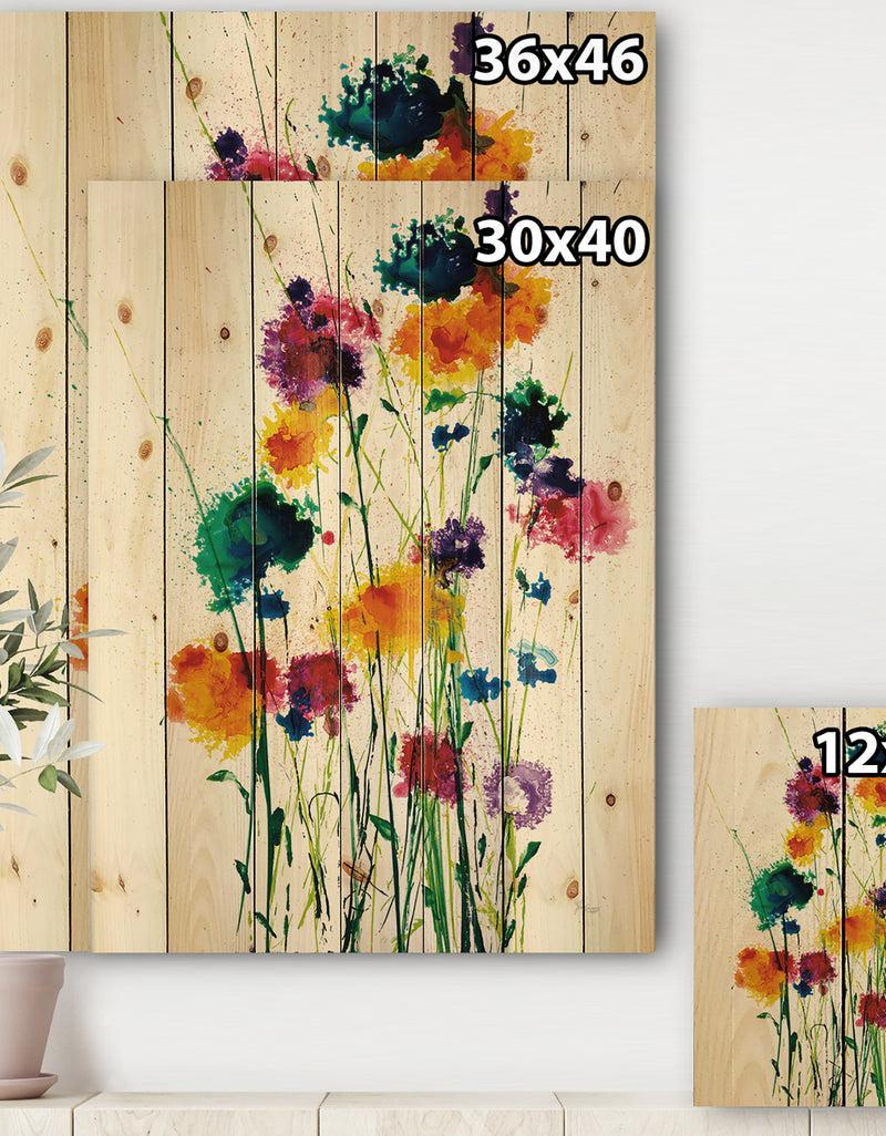 Designq Porch & Den Indigo Green And Yellow Watercolor - Print On Natural Pine Wood
