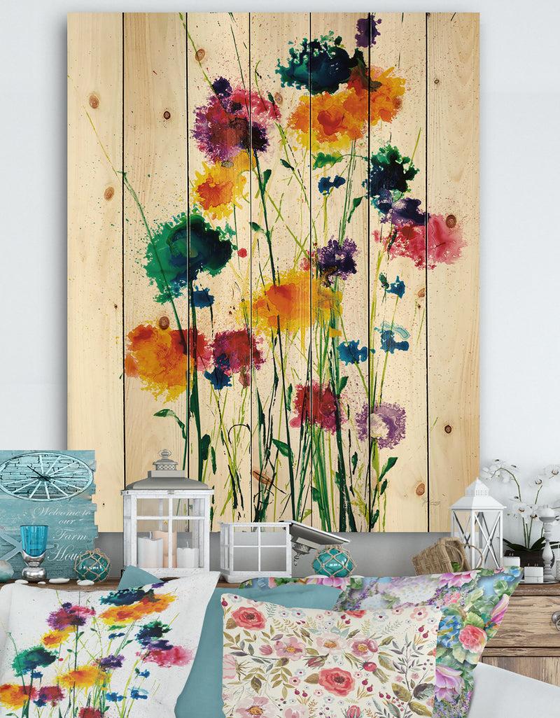 designq Porch & Den Indigo Green And Yellow Watercolor - Print on Natural Pine Wood