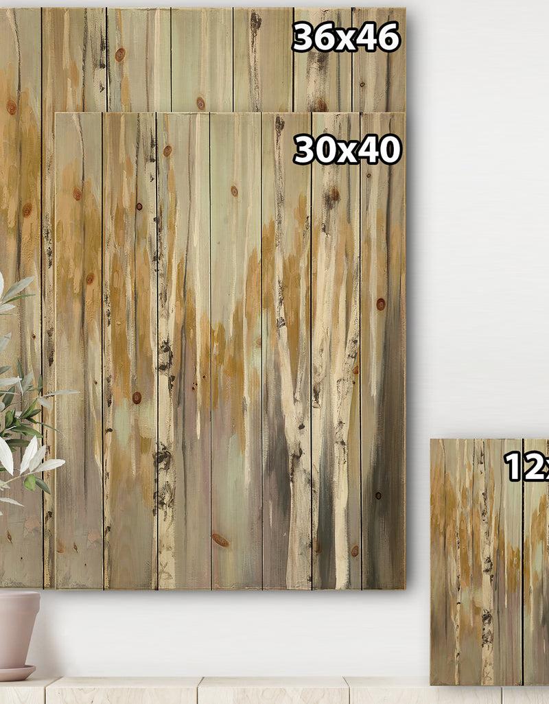 Designq Porch & Den Silver And Yellow Birch Forest II - Cottage Print On Natural Pine Wood