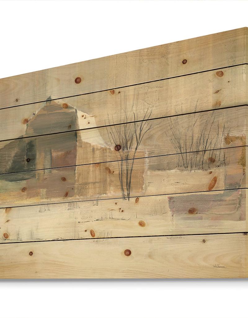 Designq Porch & Den Winter On The Farm House - Landscape Print On Natural Pine Wood