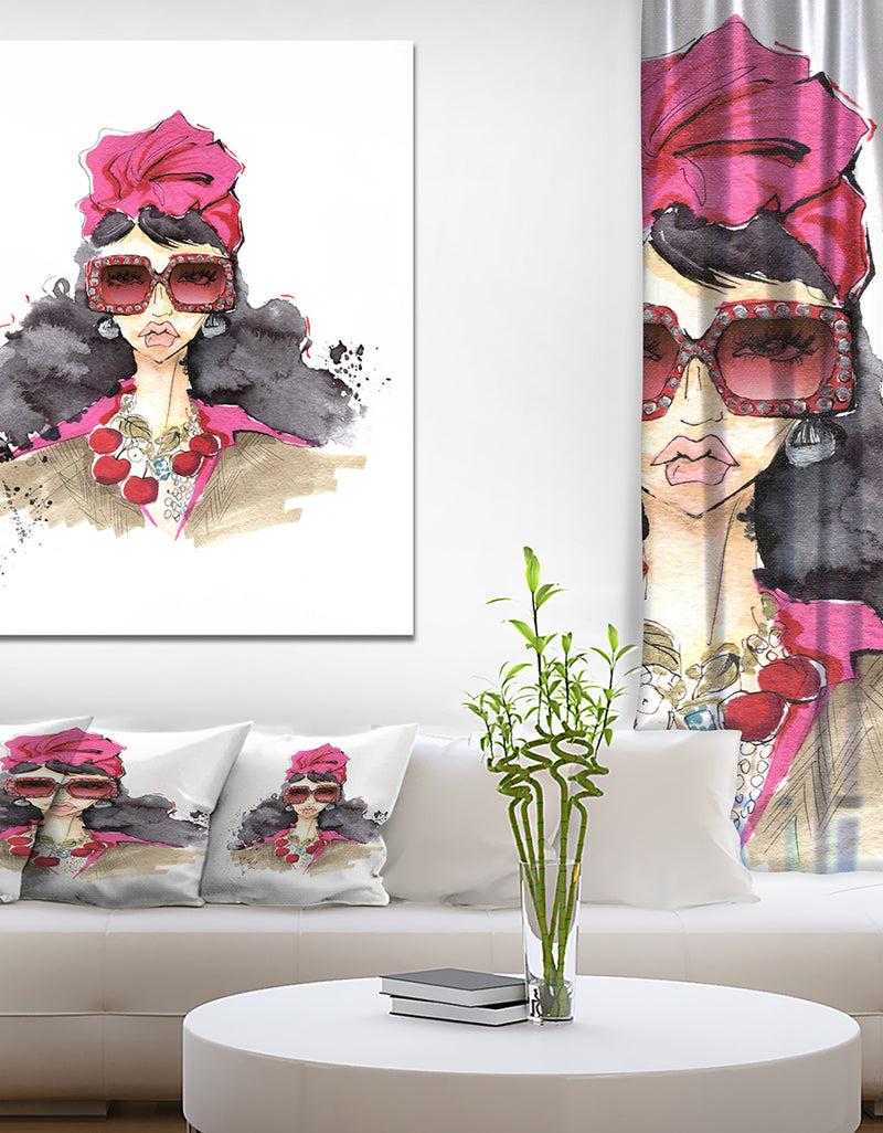 designq Portrait of Trendy Girl in Sunglasses - Glamour Painting Print on Wrapped Canvas