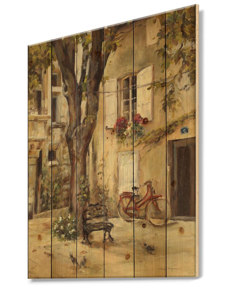 Designq Provence French Village I - French Country Print On Natural Pine Wood
